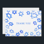 Watercolor Fun Blue Star of David Bar Bat Mitzvah  Thank You Card<br><div class="desc">Perfect fun THANK YOU card to send after a bat mitzvah, bar mitzvah or other Jewish celebration! Hand made watercolor art for you on the front and blank back side! FULLY CUSTOMIZABLE! Click on “Personalize” above to edit the text. Click "edit using design tool" to adjust the fonts, colours and...</div>