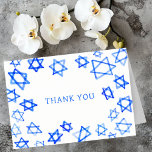 Watercolor Fun Blue Star of David Bar Bat Mitzvah  Thank You Card<br><div class="desc">Perfect fun THANK YOU card to send after a bat mitzvah, bar mitzvah or other Jewish celebration! Hand made watercolor art for you on the front and blank inside! FULLY CUSTOMIZABLE! Click on “Personalize” above to edit the text. Click "edit using design tool" to adjust the fonts, colours and placements....</div>