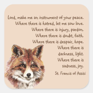 Watercolor Fun Fox  Animal St. Francis Prayer  Square Sticker