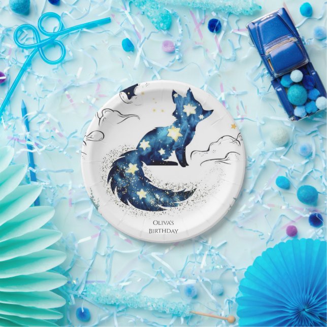 Watercolor Fun Fox Birthday Paper Plate (Party)