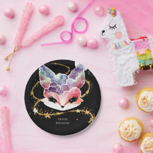 Watercolor Fun Fox Birthday Paper Plate