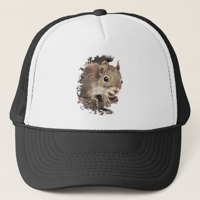 Watercolor Fun Grey Squirrel Animal Wildlife Art Trucker Hat (Front)