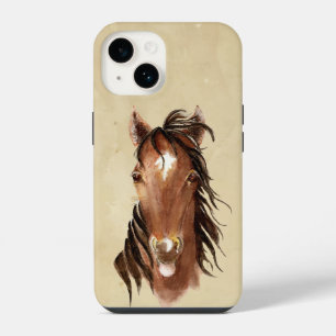 Watercolor Fun Horse Sticking Tongue out  iPhone 14 Case