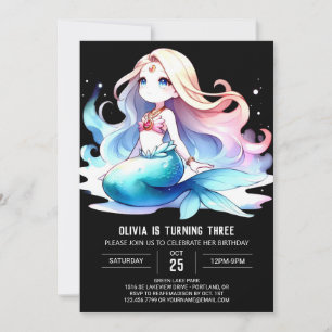 Watercolor Fun Mermaid Birthday Invitation