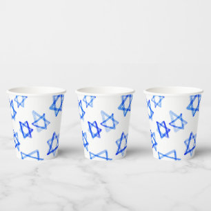 Watercolor Fun Messy Cool Blue Star of David Paper Cups