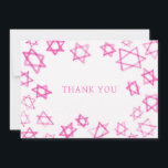 Watercolor Fun Pink Star of David Bar Bat Mitzvah  Thank You Card<br><div class="desc">Perfect fun THANK YOU card to send after a bat mitzvah, bar mitzvah or other Jewish celebration! Hand made watercolor art for you on the front and blank back side! FULLY CUSTOMIZABLE! Click on “Personalize” above to edit the text. Click "edit using design tool" to adjust the fonts, colours and...</div>