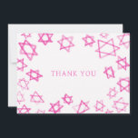 Watercolor Fun Pink Star of David Bar Bat Mitzvah  Thank You Card<br><div class="desc">Perfect fun THANK YOU card to send after a bat mitzvah, bar mitzvah or other Jewish celebration! Hand made watercolor art for you on the front and blank back side! FULLY CUSTOMIZABLE! Click on “Personalize” above to edit the text. Click "edit using design tool" to adjust the fonts, colours and...</div>