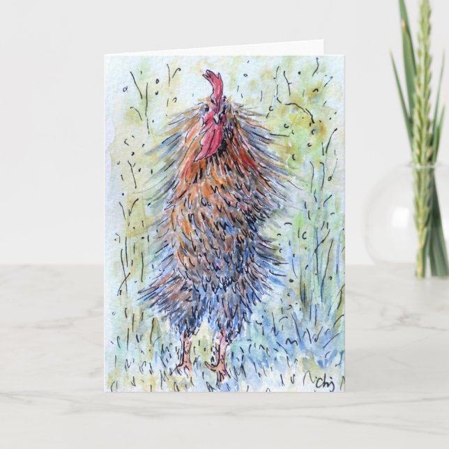 Watercolor Fun Rooster Greeting Card (Front)