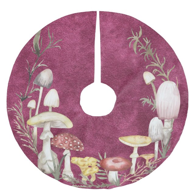 Watercolor Fungi Mushroom Christmas Holiday Brushed Polyester Tree Skirt (Front)