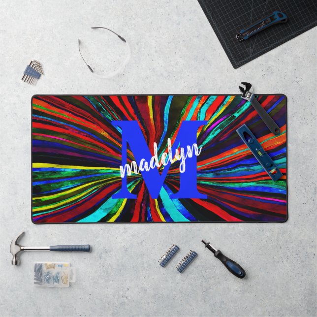 WATERCOLOR FUNKY STRIPE MONOGRAM DESIGN DESK MAT (Workstation)