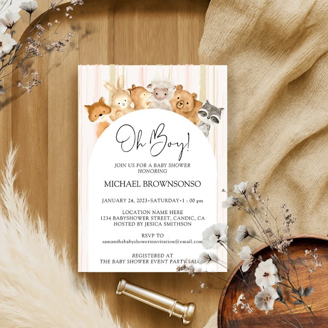 Watercolor Funny Animals Budget Oh Boy Baby Shower Invitation (Creator Uploaded)