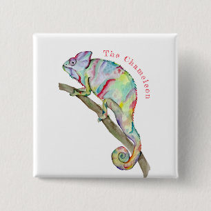 Watercolor funny chameleon 2 inch square button