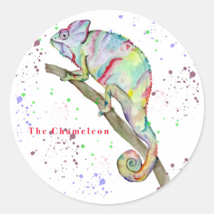 Watercolor funny chameleon classic round sticker