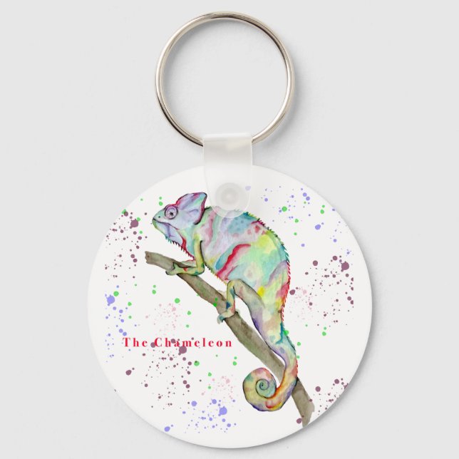 Watercolor funny chameleon keychain (Front)