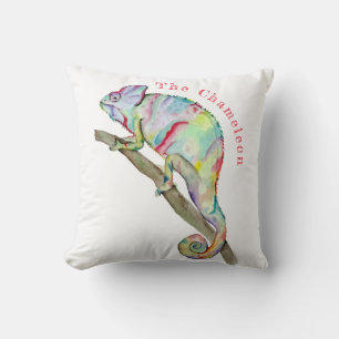 Watercolor funny chameleon throw pillow