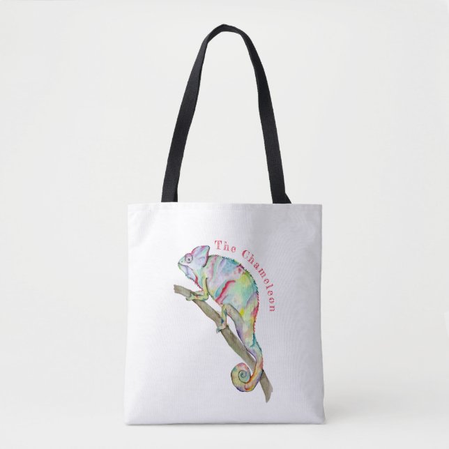 Watercolor funny chameleon tote bag (Front)