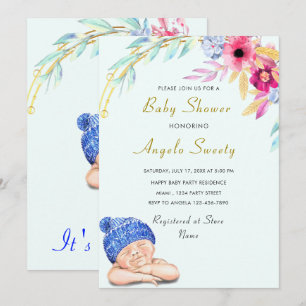 Watercolor Funny Cute Boy Baby Shower Invitation