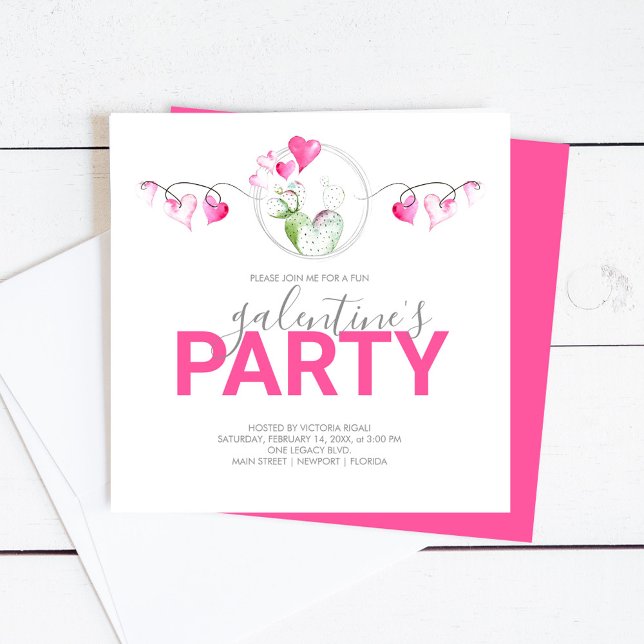Watercolor Galantine Birthday Invitations Online (Galentine's Day celebration ideas brunch party inspiration unique art by Victoria Grigaliunas)