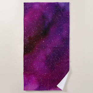Watercolor Galaxies purple pink Beach Towel