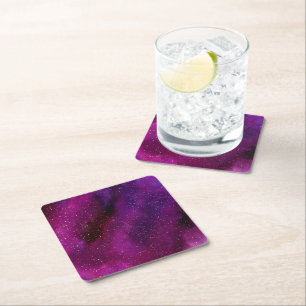 Watercolor Galaxies purple pink Square Paper Coaster