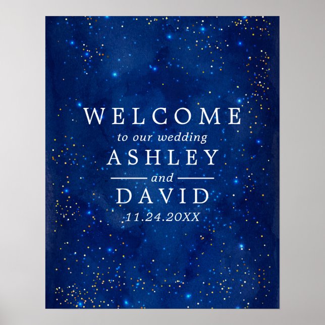 Watercolor Galaxy Cosmic Stars Wedding Welcome Poster (Front)
