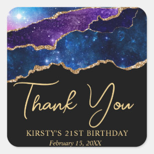 Watercolor Galaxy Glitter Agate Birthday Party Square Sticker