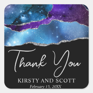 Watercolor Galaxy Glitter Agate Wedding Square Sticker