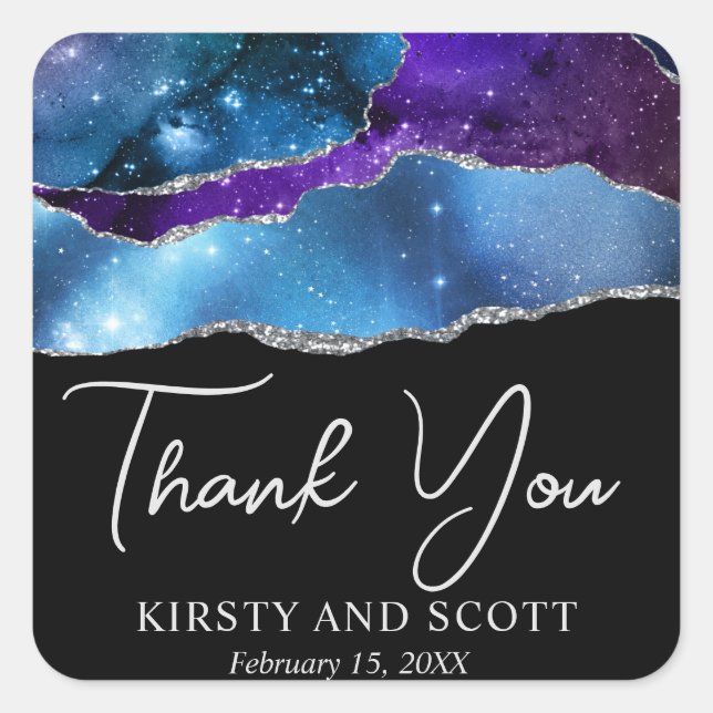 Watercolor Galaxy Glitter Agate Wedding Square Sticker (Front)