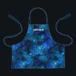 Watercolor Galaxy Nebula Name Blue Apron<br><div class="desc">This fun, modern kids' apron features a galaxy nebula design in blues and black. A text template using a space - like font is included for personalization, making this apron a truly unique gift! Great for the outer space lover and fitting for use either in the kitchen for cooking or...</div>