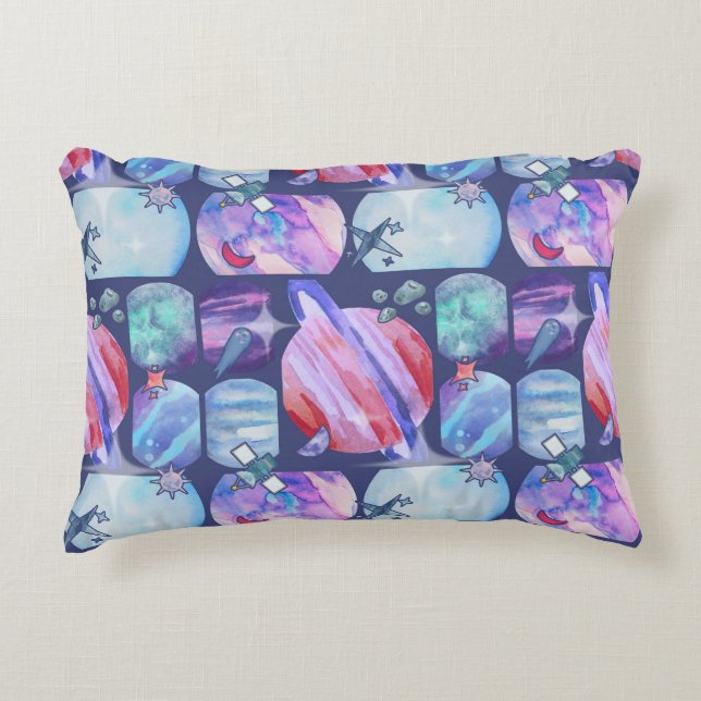 Watercolor Galaxy Patchwork Accent Pillow (Front)