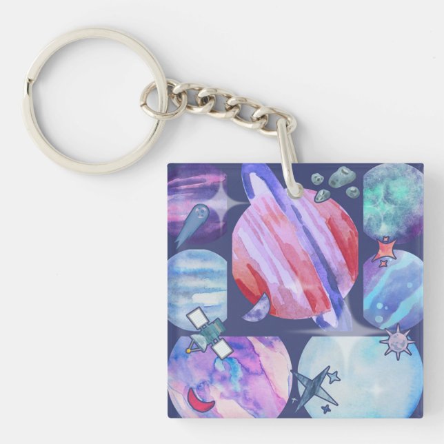 Watercolor Galaxy Patchwork Keychain (Front)
