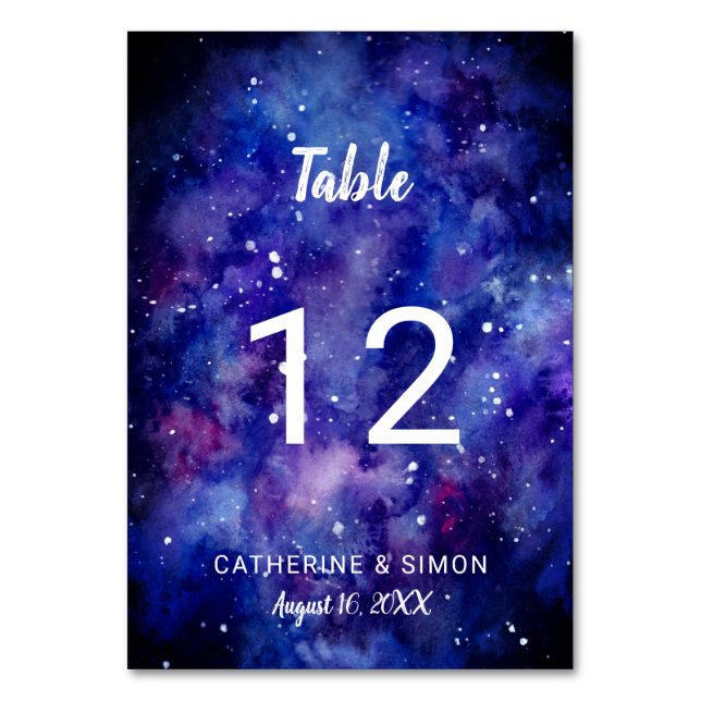 Watercolor Galaxy Starry Night Constellation Stars Table Number (Front)