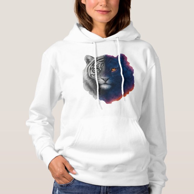  Watercolor Galaxy Tiger Illustration Hoodie (Front)