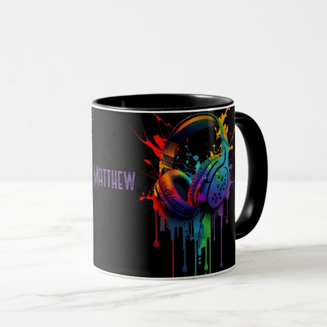 Watercolor Gaming Headset Graphic Personalized Mug (Front Right)