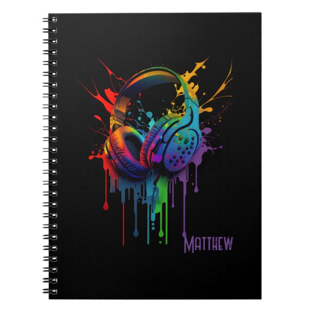 Watercolor Gaming Headset Graphic Personalized Notebook (Front)