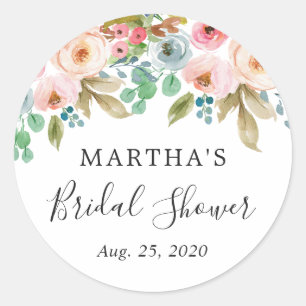 Watercolor Garden Chic Floral Bridal Shower Favour Classic Round Sticker