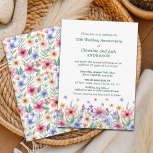 Watercolor Garden Floral 25th Wedding Anniversary Invitation