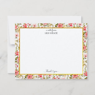 Watercolor Garden Floral and Gold Style Thank You Card