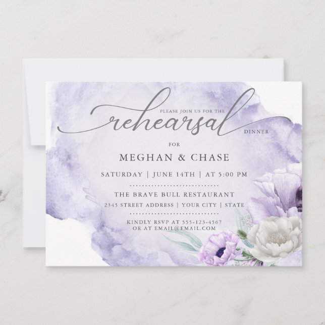 Watercolor Garden Floral Lilac Poppy Invitation (Devant)
