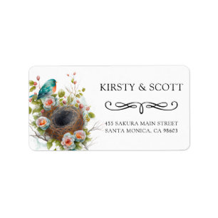 Watercolor Garden Floral Spring Bird Nest Wedding Label