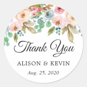 Watercolor Garden Floral Wedding Favour Thank You Classic Round Sticker