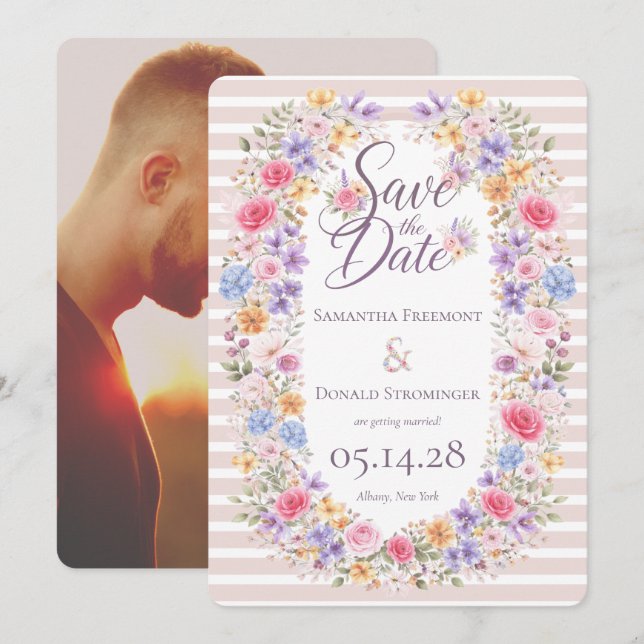 Watercolor Garden Flower Frame Wedding Invitation (Front/Back)
