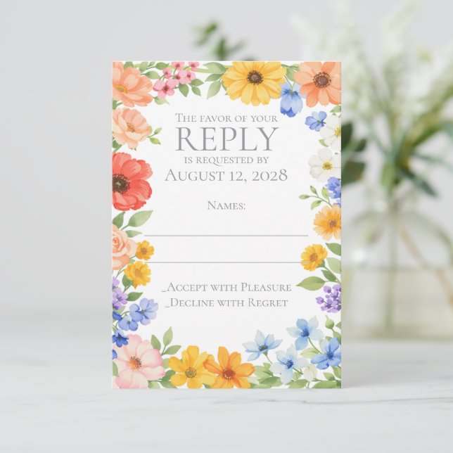 Watercolor Garden Flower Wedding Invitation (Debout devant)