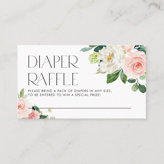 Watercolor Garden Flowers Diaper Raffle Business Card (Front)
