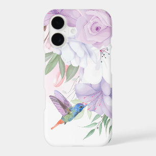 Watercolor Garden Flowers Hummingbird Bird