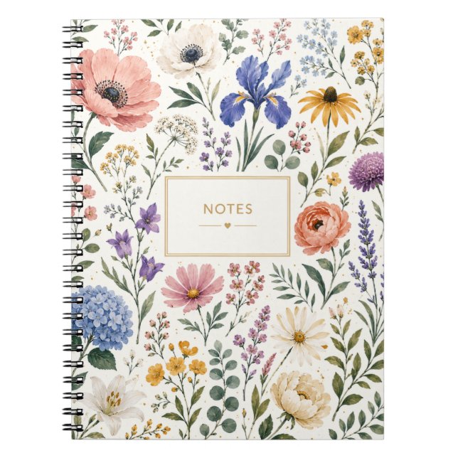 Watercolor Garden Flowers Notebook (Front)