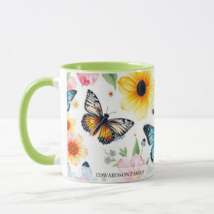 Watercolor garden flowers pattern family name mug
