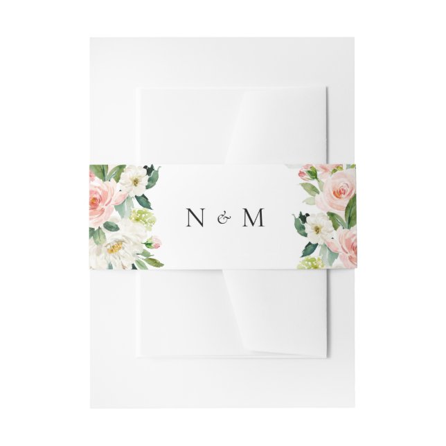 Watercolor Garden Flowers Spring Wedding Monogram Invitation Belly Band (Front Example)