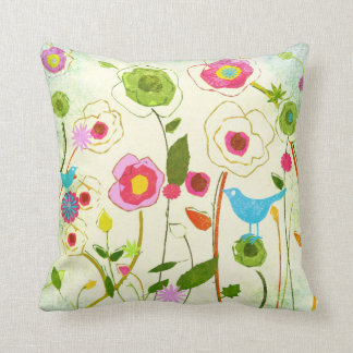Watercolor Garden Flowers Throw Pillow