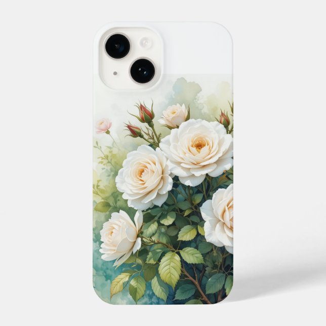 Watercolor Garden Flowers White Roses iPhone Case (Back)